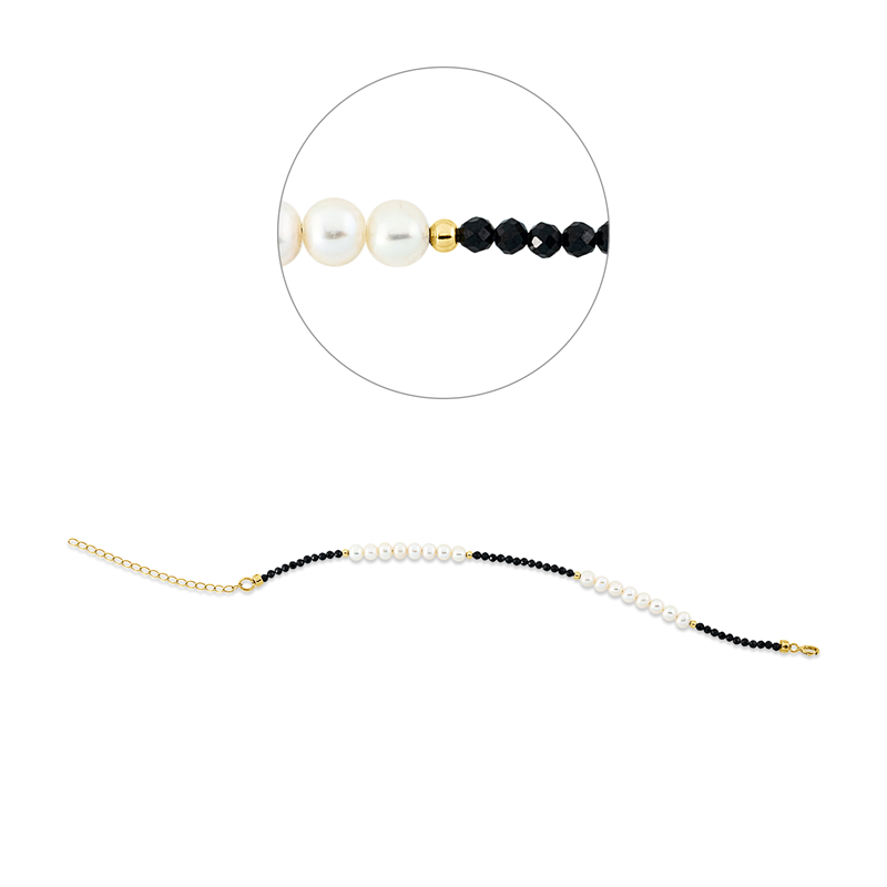 Armband 18 kt GG, mit ZÖ 15 cm, 35 Spinel 5,25 ct schwarz, 16 SW weiß 3,5 mm