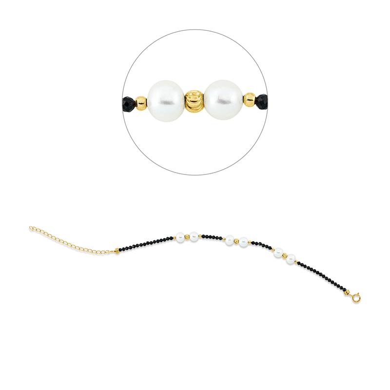 Armband 18 kt GG, mit ZÖ 20 cm, 45 Spinel 6,75 ct schwarz, 6 SW weiß 5,5 mm