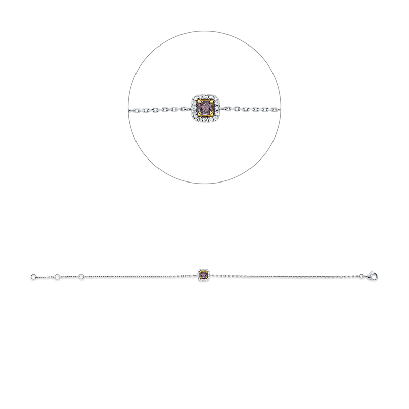Armband 18 kt WG+RG, mit ZÖ 15+16,5 cm, 16 Brill. 0,10 ct, TW-si, 1 Cushion 0,19 ct, pink