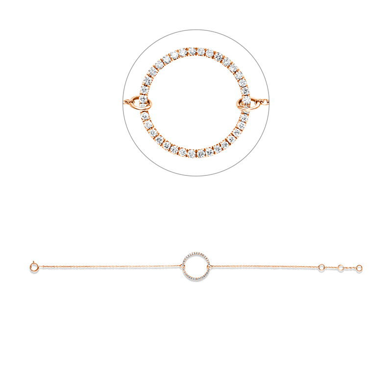 Armband 18 kt RG, mit ZÖ 15,5 cm + 16,5 cm, 36 Brill. 0,19 ct, W-si