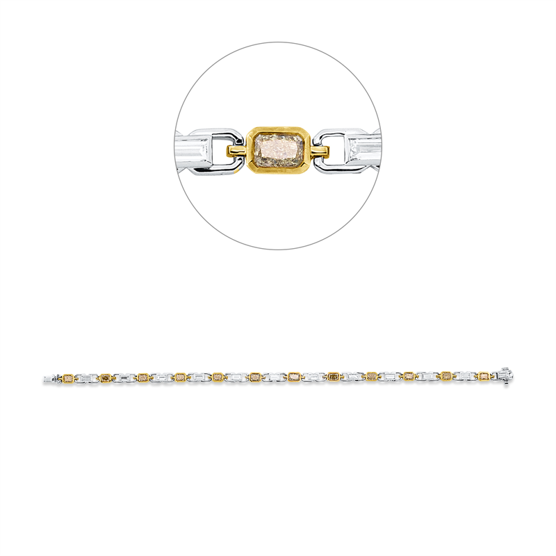 Armband 18 kt WG+GG, 12 Bag. 1,17 ct, TW-si, 12 Radiant 2,88 ct, gelb