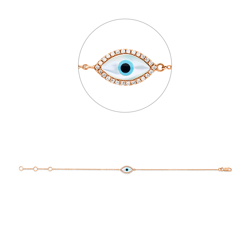 Armband 18 kt RG, mit ZÖ 16,5 cm, 26 Brill. 0,08 ct, TW-si, 1 Perlmutt 0,66 ct weiß