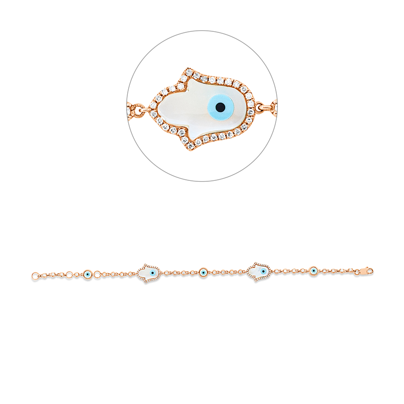 Armband 18 kt RG, mit ZÖ 14 cm + 16 cm, 88 Brill. 0,63 ct, TW-si, 5 Perlmutt 3,82 ct weiß