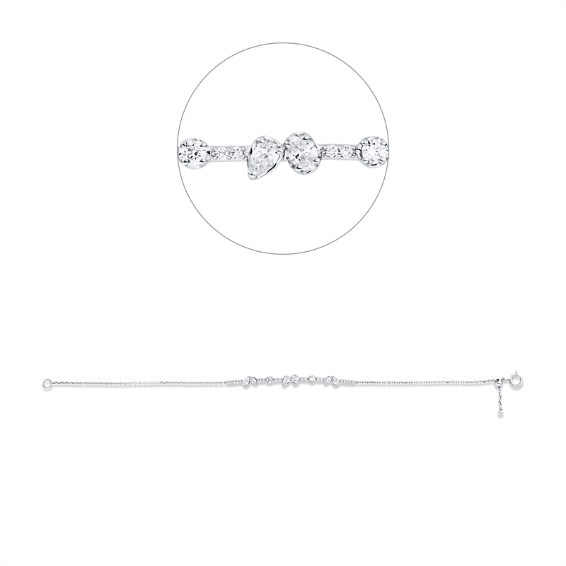 Armband 18 kt WG, 2 Nav. 0,08 ct, 1 Oval 0,08 ct, 3 Tropf 0,21 ct, 20 Br 0,19 ct, TW-si