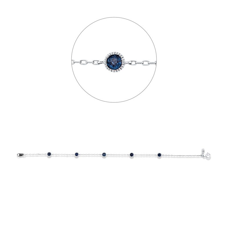 Armband 18 kt WG, 5 Saphire 0,90 ct blau