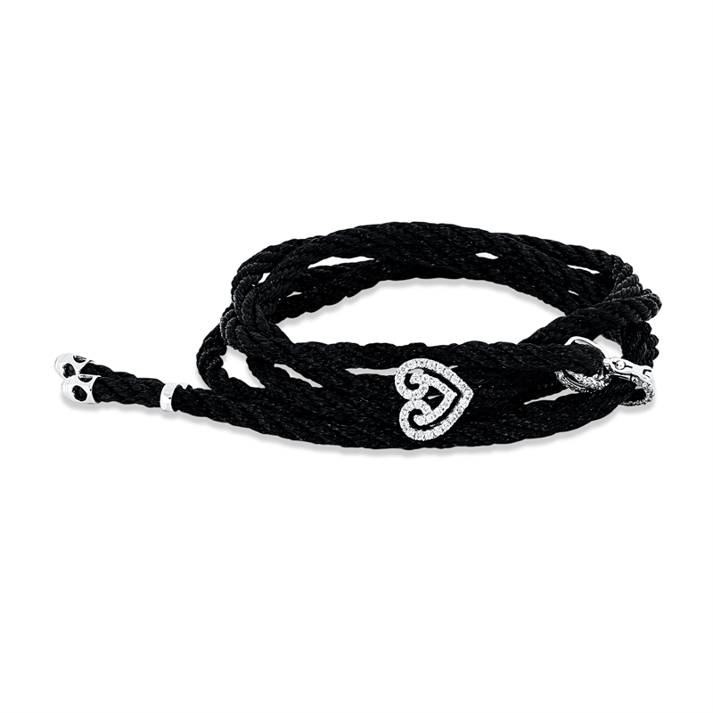 Armband 18 kt WG, schwarzes cord, 62 Brill. 0,41 ct, F-si/pi