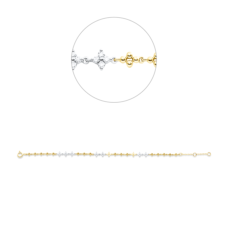 Armband 18 kt GG+WG, mit ZÖ 15.5 cm + 18 cm, 36 Brill. 0,34 ct, TW-pi