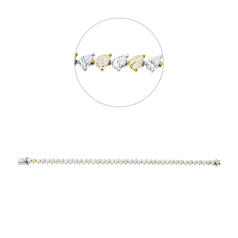 Armband 18 kt WG+GG, 21 Tropfen 3,09 ct, E-vsi/si, 21 Tropfen 4,52 ct, gelb
