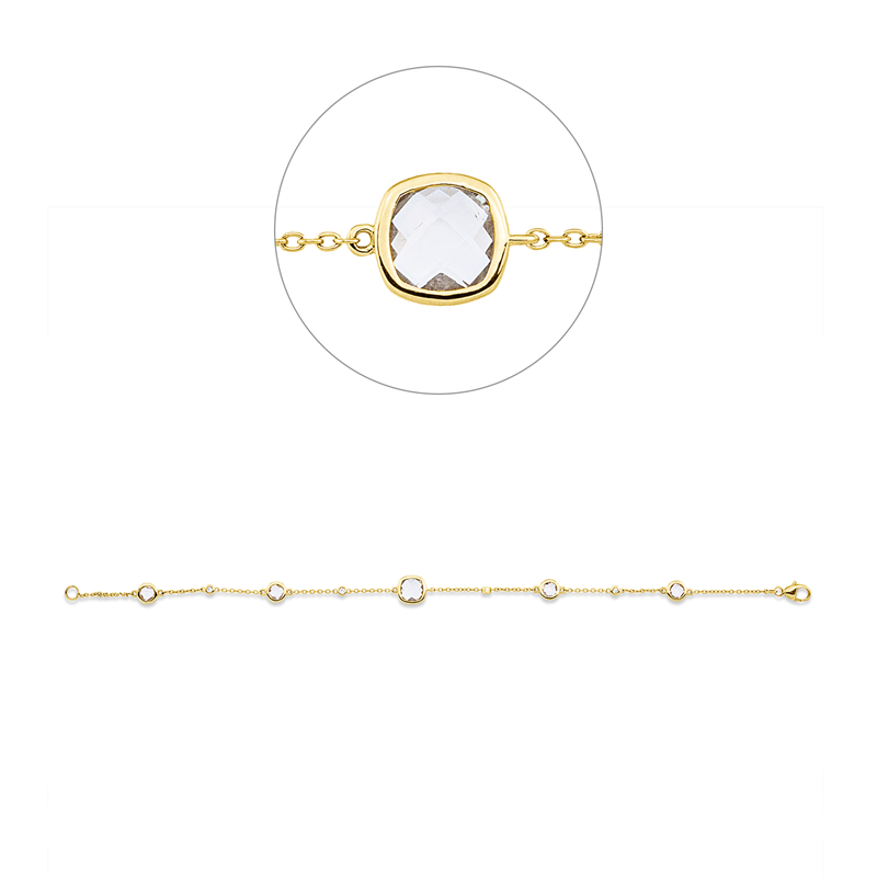 Armband 18 kt GG, 4 Brill. 0,06 ct, TW-si, 1 Amethyst 1,00 ct grün, 4 Amethyste 1,04 ct grün