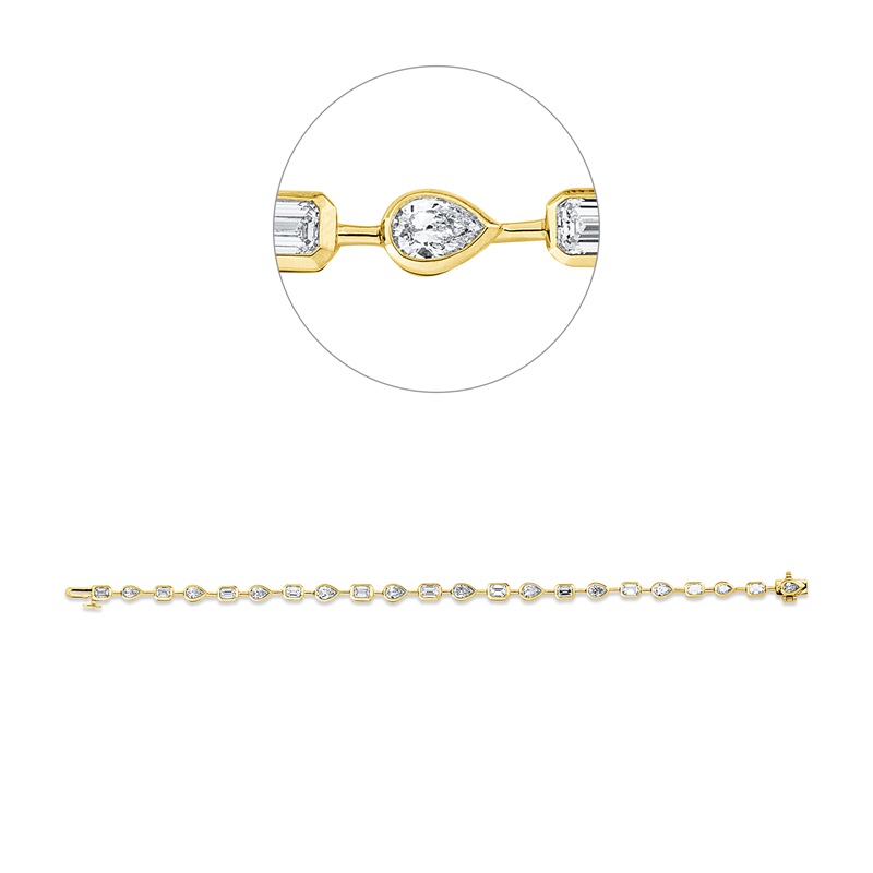 Armband 18 kt GG+WG, 11 Sm.schliff 2,13 ct, TW-si, 11 Tropfen 1,74 ct, TW-si