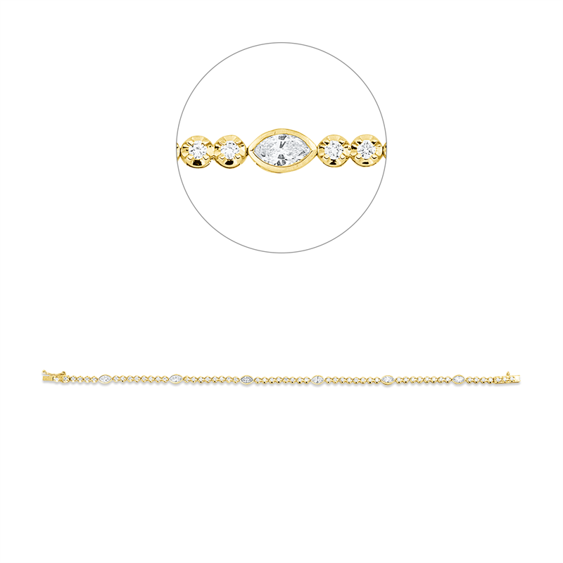 Armband 18 kt GG+WG, 6 Nav. 0,70 ct, TW-si, 53 Brill. 0,74 ct, TW-si