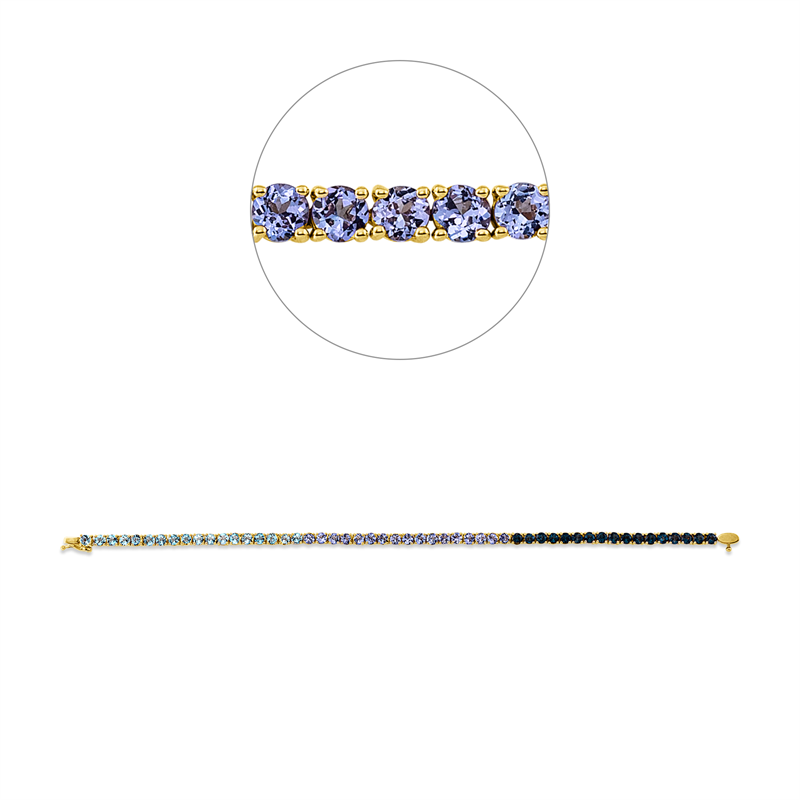 Armband 18 kt GG, 17 Tansanit 2,20 ct blau, 18 Topase 2,50 ct blau, 17 Topase 2,40 ct Lond. blue