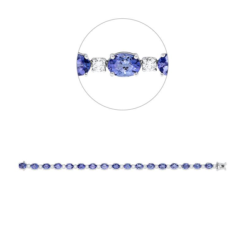 Armband 950 Pt WG+P950, 17 Brill. 1,51 ct, TW-si, 17 Tansanit 13,30 ct blau