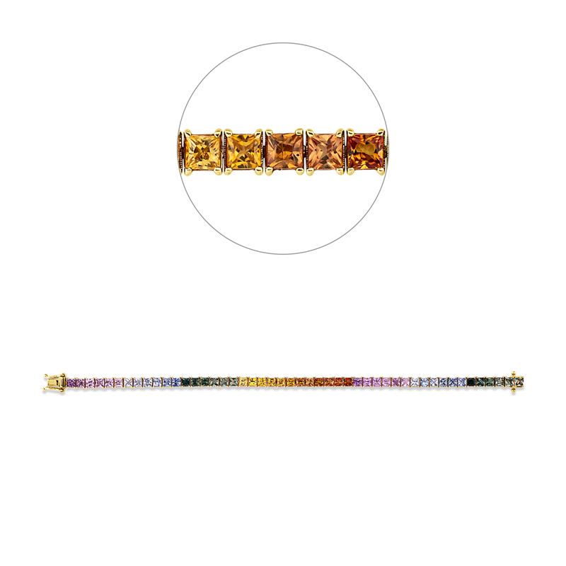 Armband 18 kt GG+WG, 48 Saphire 9,26 ct multicolor
