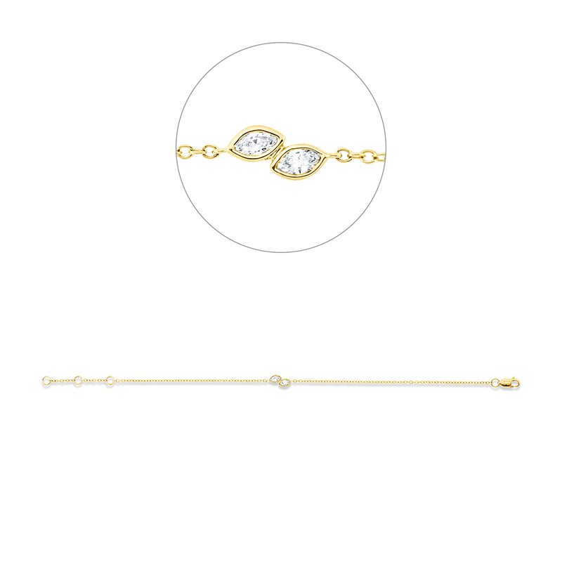 Armband 18 kt GG, mit ZÖ 15,2+16,5 cm, 2 Nav. 0,16 ct, TW-vsi/si