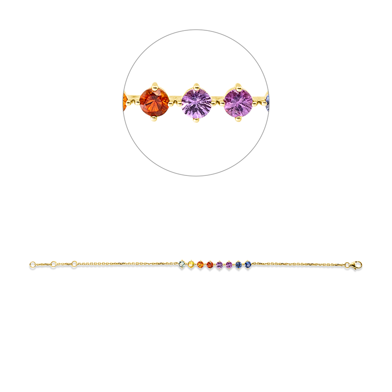 Armband 18 kt GG, mit ZÖ 15+16 cm, 8 Saphire 1,73 ct multicolor