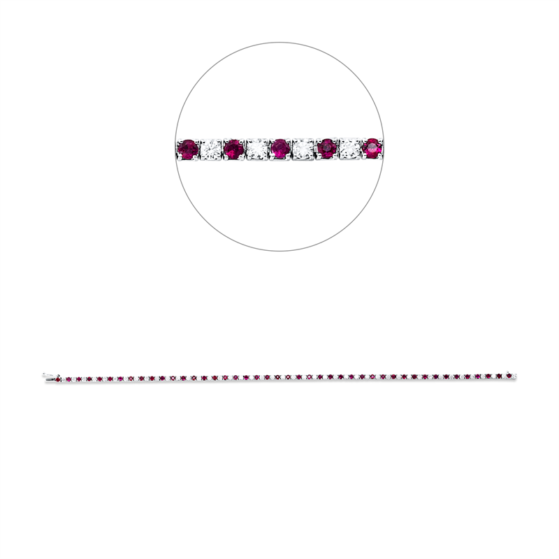 Armband 18 kt WG, 44 Brill. 1,03 ct, TW-vsi/si, 44 Rubine 1,25 ct rot