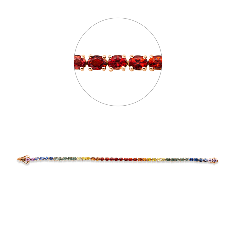 Armband 18 kt RG, 41 Saphire 9,27 ct fancy