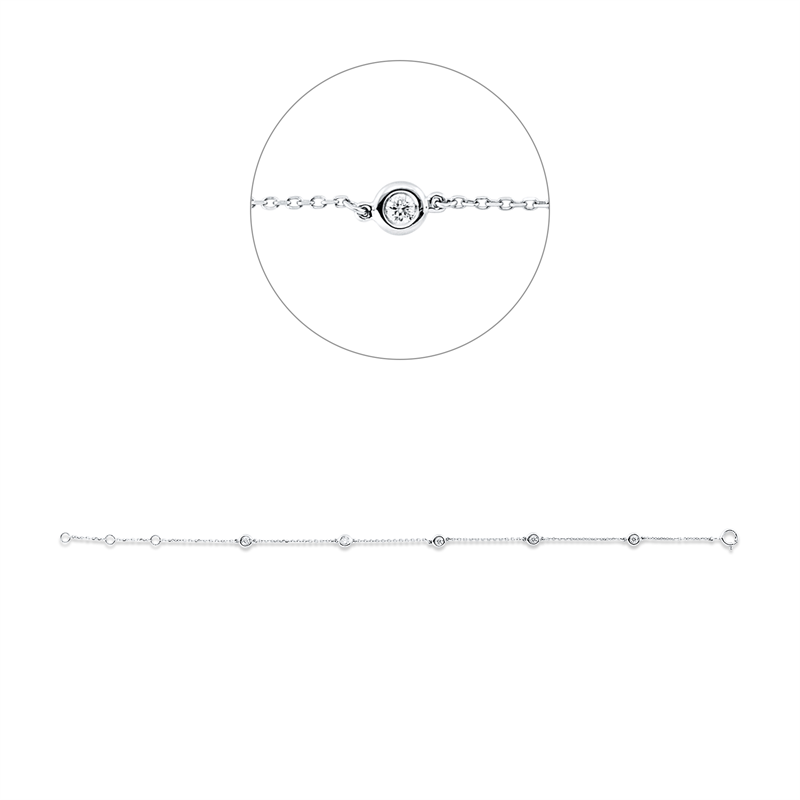 Armband 18 kt WG, mit ZÖ 15,5+16,5 cm, 5 Brill. 0,15 ct, TW-si