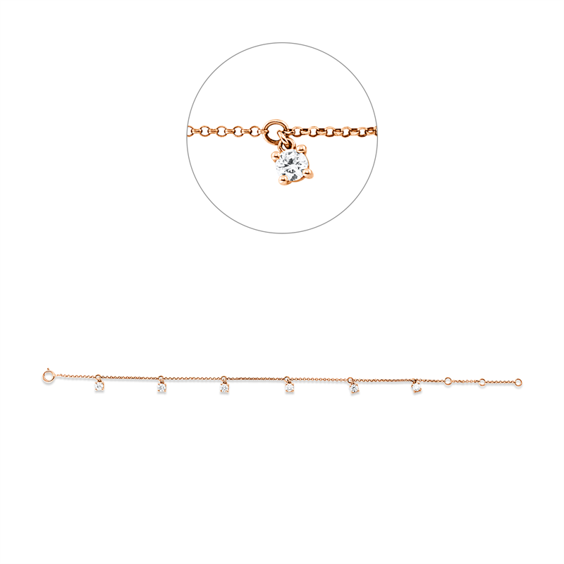 Armband 18 kt RG, mit ZÖ 15,4+16,7 cm, 6 Brill. 0,63 ct, TW-si