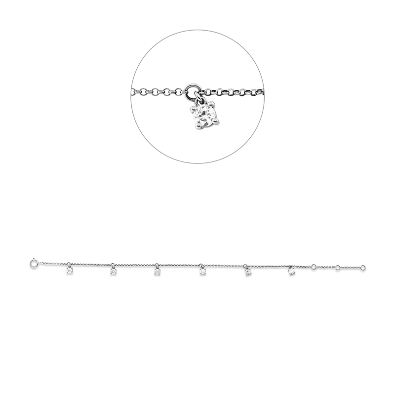Armband 18 kt WG, mit ZÖ 15,4+16,7 cm, 6 Brill. 0,59 ct, TW-si