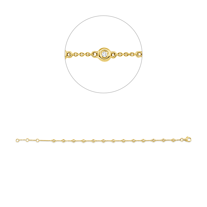 Armband 18 kt GG, mit ZÖ 16 + 17 cm, 13 Brill. 0,20 ct, TW-si