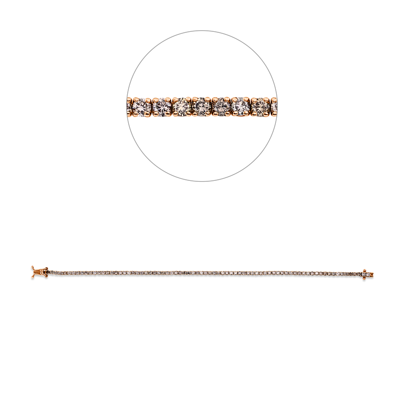 Armband 18 kt RG, 76 Brill. 3,15 ct, braun