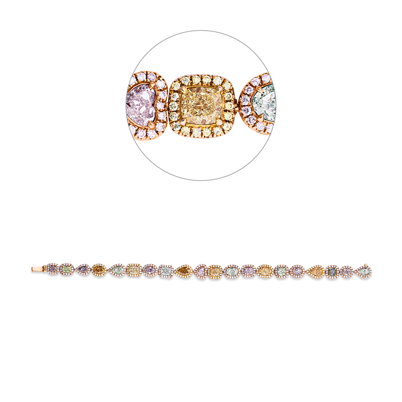 Armband 18kt, GIAx20 pcs, 335 Fant-Schl. 5,90 ct, fancy-vvs/vs, 11 Fant-Schl. 5,18 ct, fancy-si/pi