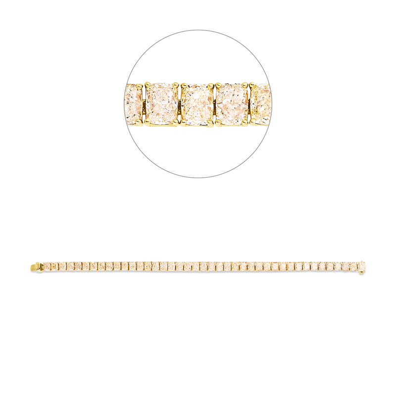 Armband 18 kt GG, 41 Cushion 20,34 ct, gelb