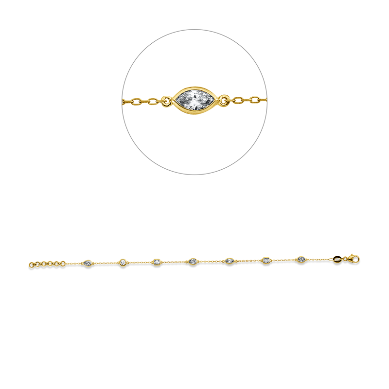 Armband 18 kt GG, 1 Nav. 0,14 ct, 1 Oval 0,14 ct, 2 Tropfen 0,28 ct, 2 Sm.schliff 0,30 ct, 1 Brill. 0,14 ct, TW-si