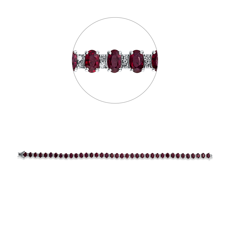 Armband 18 kt WG, 74 Brill. 0,77 ct, TW-si, 37 Rubine 10,57 ct rot