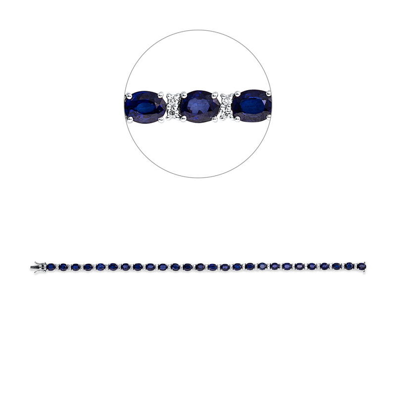 Armband 18 kt WG, 54 Brill. 0,47 ct, TW-si, 26 Saphire 11,35 ct blau
