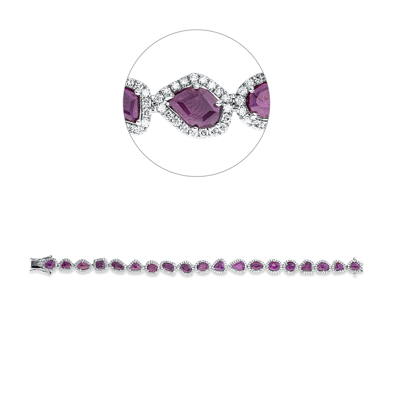 Armband 18 kt WG, 350 Brill. 2,07 ct, TW-si, 19 Rubine 8,67 ct rot