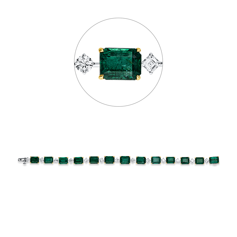 Armband 18 kt WG, 13 Fant-Schl. 2,12 ct, TW-vsi/si, 13 Smaragde 24,20 ct grün