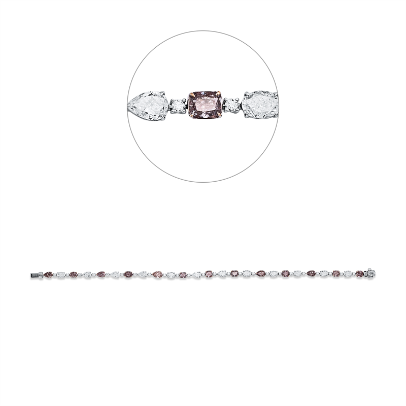 Armband 18 kt WG+RG, 13 Fant-Schl. 4,66ct, pink, 13 Fant-Schl. 4,81ct, TW-si, 25 Br. 0,50ct, TW-vsi