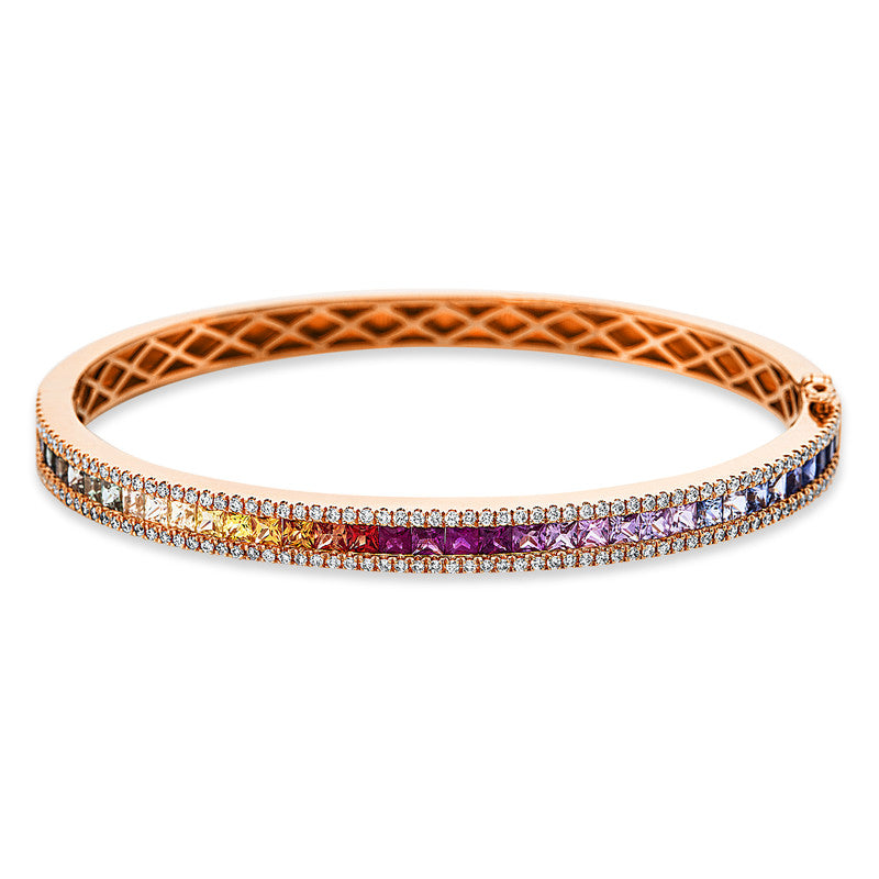 Armreif 18 kt RG, 142 Brill. 0,69 ct, TW-si, 36 Saphire 3,81 ct multicolor
