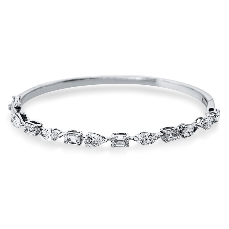 Armreif 18 kt WG, 3 Nav. 0,92 ct, F-vsi, 4 Sm.schliff 1,23 ct, F-vsi, 4 Tropfen 1,23 ct, F-vsi