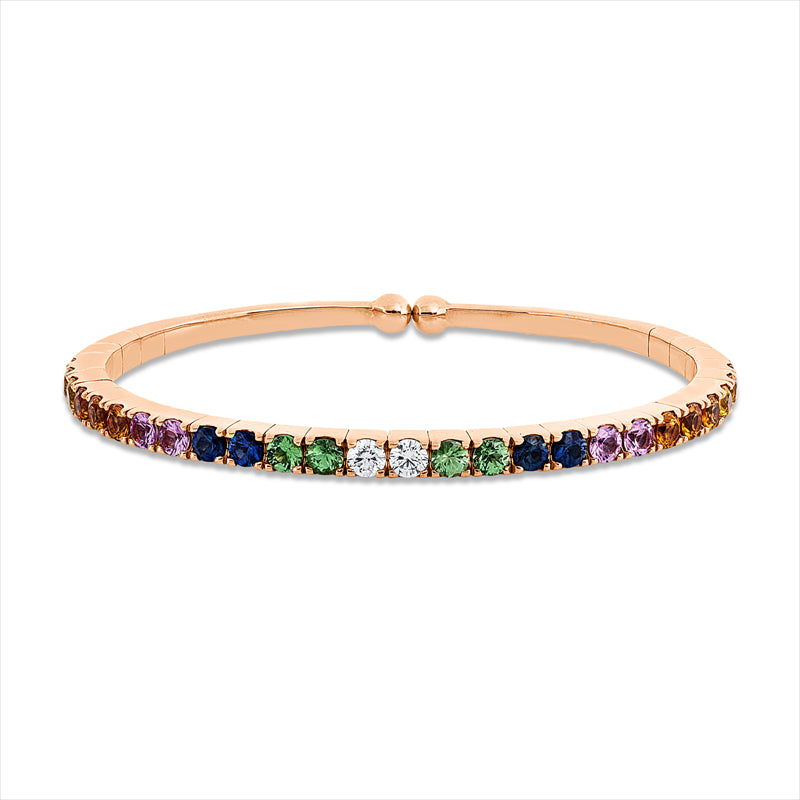 Armreif 18 kt RG, 2 Brill. 0,31 ct, TW-vsi/si, 24 Saphire 4,27 ct fancy
