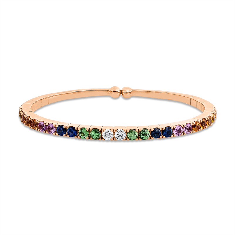 Armreif 18 kt RG, 2 Brill. 0,31 ct, TW-vsi/si, 24 Saphire 4,27 ct fancy