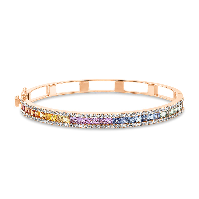 Armreif 18 kt RG, 114 Brill. 1,41 ct, F-si, 31 Saphire 4,37 ct fancy