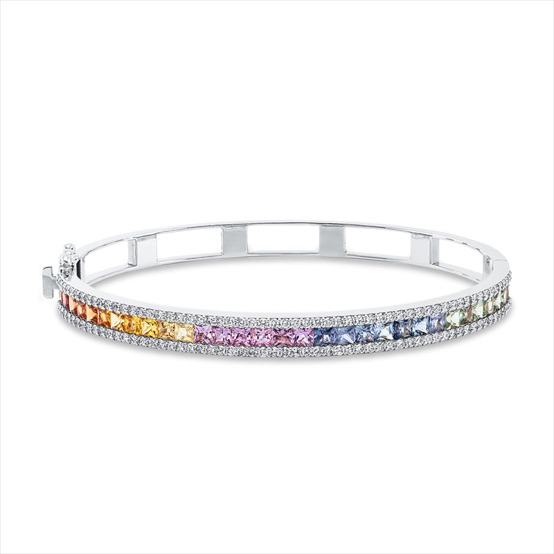 Armreif 18 kt WG, 114 Brill. 1,43 ct, F-si, 31 Saphire 4,50 ct fancy