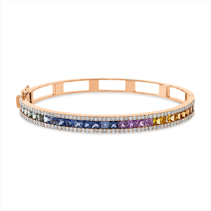 Armreif 18 kt RG, 114 Brill. 1,48 ct, F-si, 23 Saphire 8,26 ct fancy