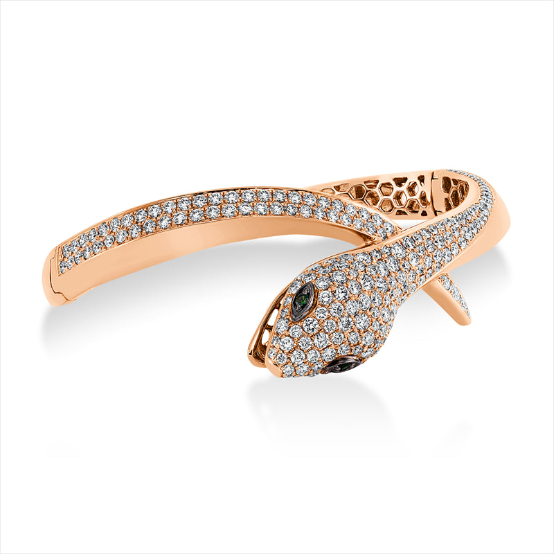 Armreif 18 kt RG, Fassung teils schwarz rhodinie, 223 Brill. 4,22 ct, TW-vsi, 2 Tsavorith 0,05 ct grün