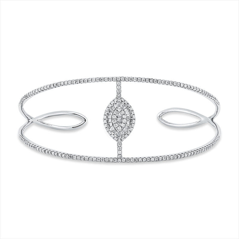 Armreif 18 kt WG, 25 Trap. 0,21 ct, TW-si, 178 Brill. 0,91 ct, TW-si