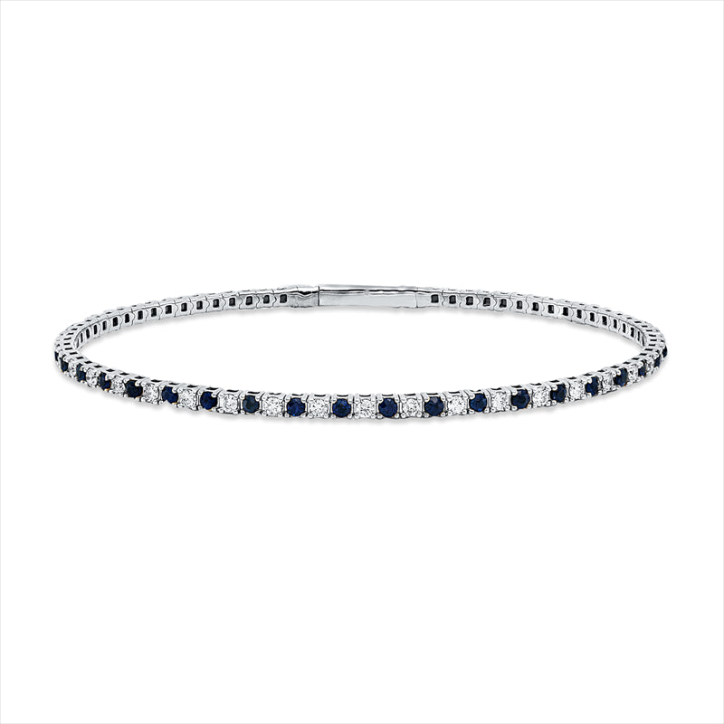 Armreif 18 kt WG, 37 Brill. 0,91 ct, TW-si, 38 Saphire 1,09 ct blau