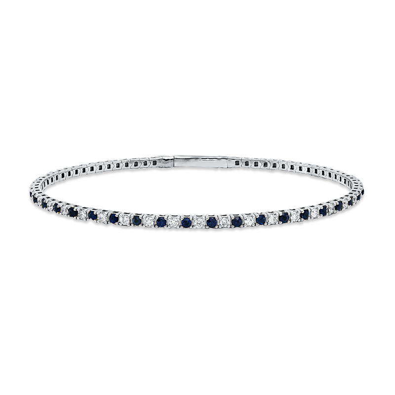Armreif 18 kt WG, 37 Brill. 0,91 ct, TW-si, 38 Saphire 1,09 ct blau