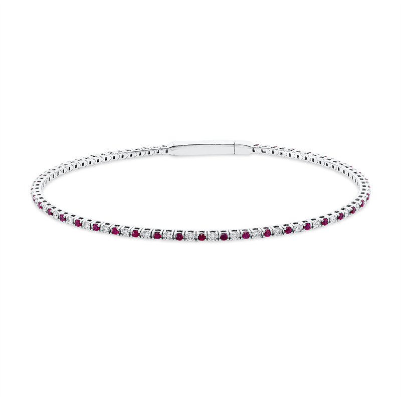 Armreif 18 kt WG, 41 Brill. 0,50 ct, TW-si, 42 Rubine 0,62 ct rot