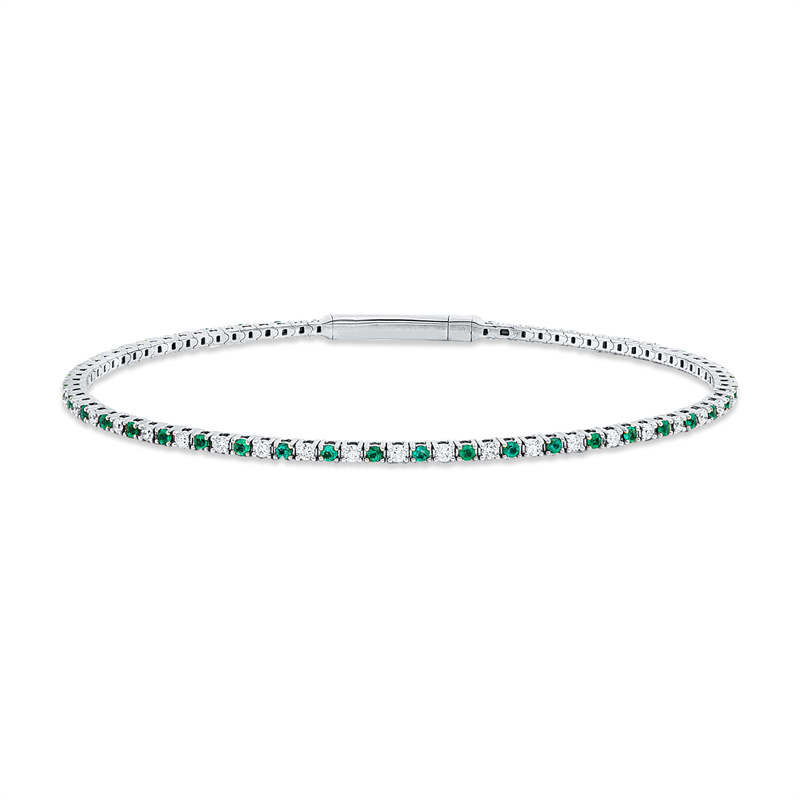 Armreif 18 kt WG, 41 Brill. 0,50 ct, TW-si, 42 Smaragde 0,59 ct grün