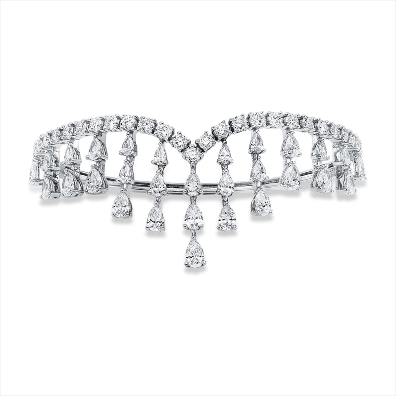 Armreif 18 kt WG, 29 Tropfen 4,20 ct, TW-vsi, 27 Brill. 2,16 ct, TW-si