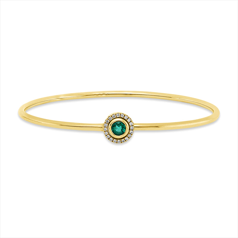 Armreif 14 kt GG, 20 Brill. 0,08 ct, TW-si, 1 Smaragd 0,27 ct grün